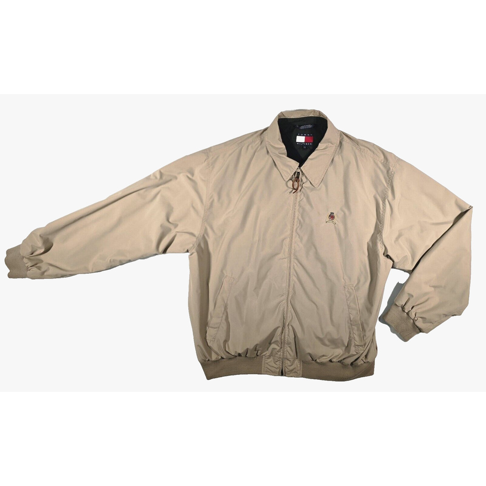 Vintage Tommy Hilfiger Jacket Mens Beige Full Zip Polyester Fleece Lined XXL 2XL